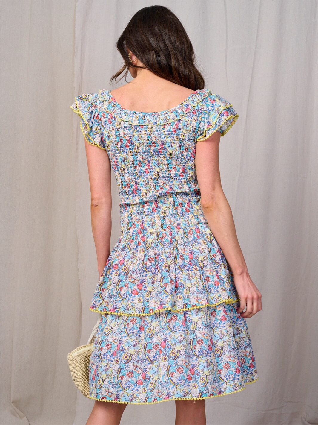 WOMEN'S SHORT RUFFLE SMOCK TIERED FLORAL MINI DRESS