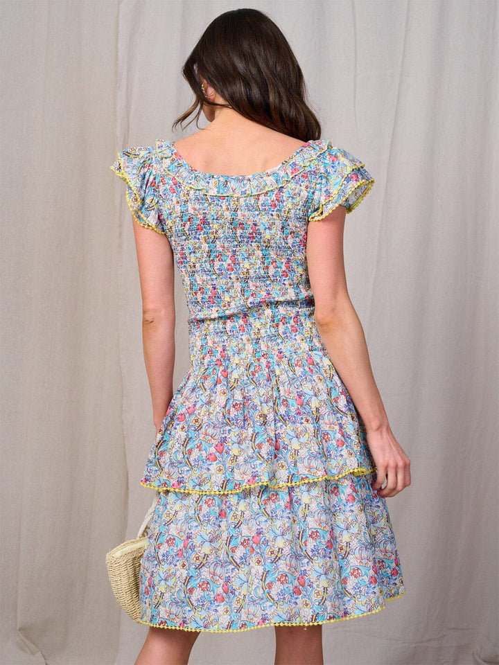 WOMEN'S SHORT RUFFLE SMOCK TIERED FLORAL MINI DRESS