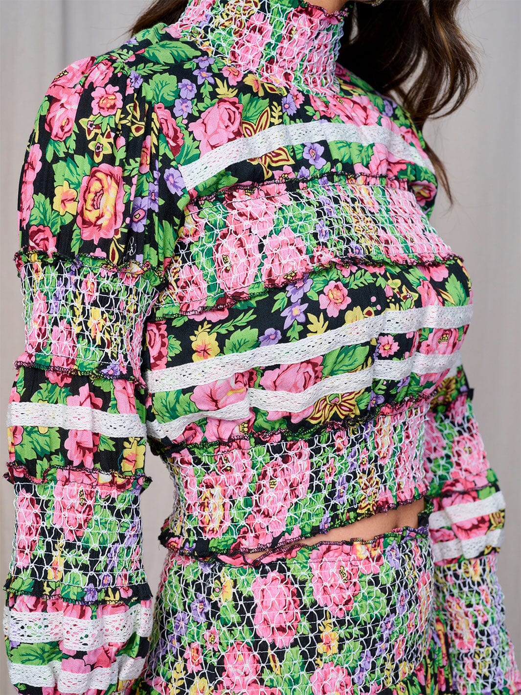 WOMEN'S LONG SLEEVES BLOUSE & MAXI SKIRT SMOCK FLORAL 2PC. SET