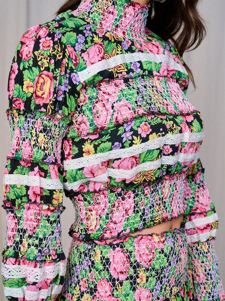 WOMEN'S LONG SLEEVES BLOUSE & MAXI SKIRT SMOCK FLORAL 2PC. SET