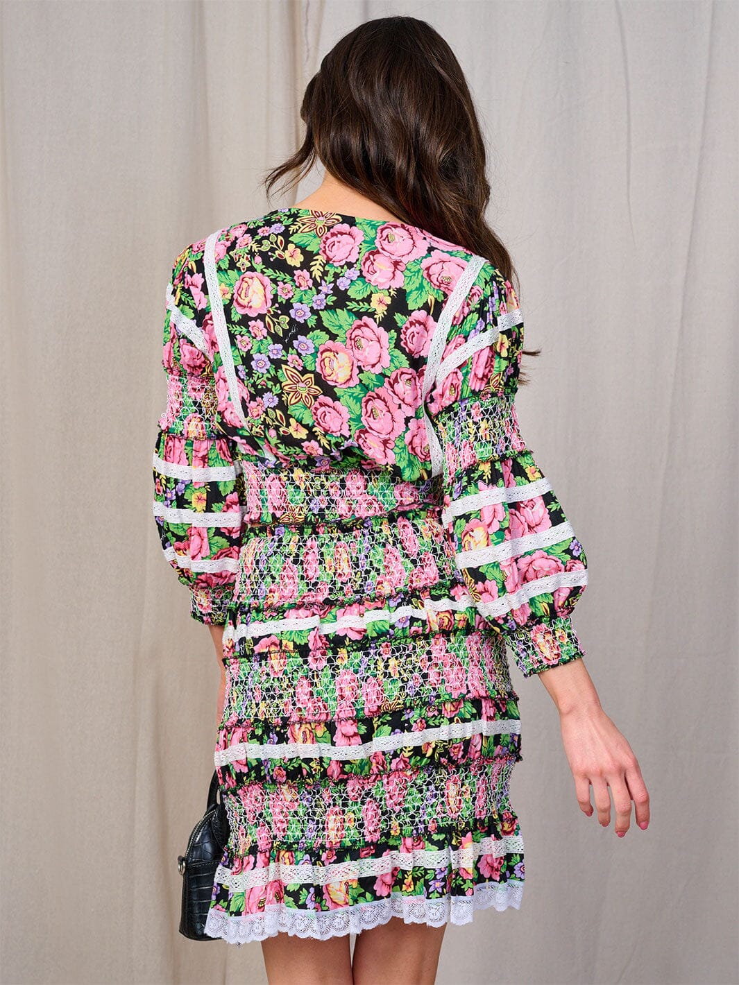 WOMEN'S LONG SLEEVES BLOUSE & MINI SKIRT SMOCK FLORAL 2PC. SET