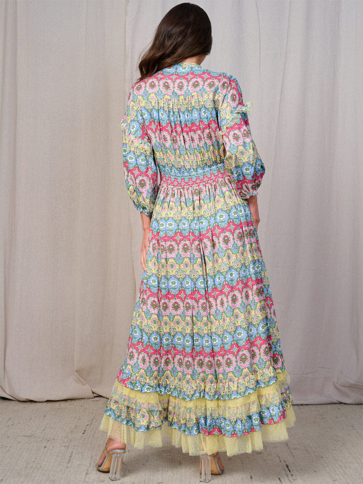 WOMEN'S 3/4 SLEEVE V-NECK HIGH-LOW FLORAL MAXI DRESS