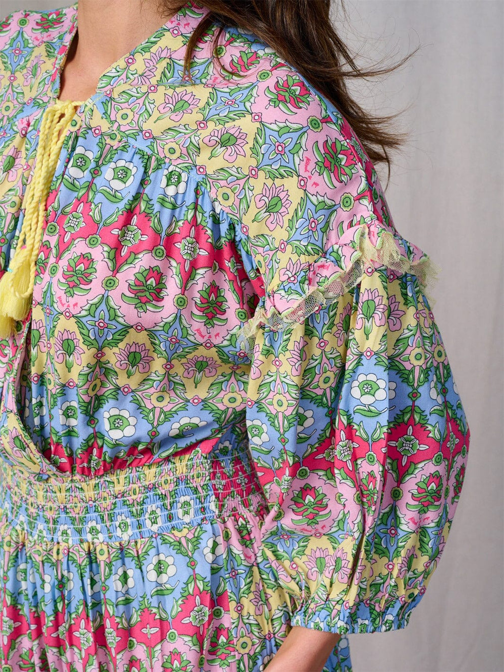WOMEN'S 3/4 SLEEVE V-NECK HIGH-LOW FLORAL MAXI DRESS