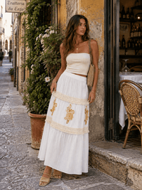 WOMEN'S ELASTIC WAIST TIERED FLOWER SEQUINS MAXI SKIRT