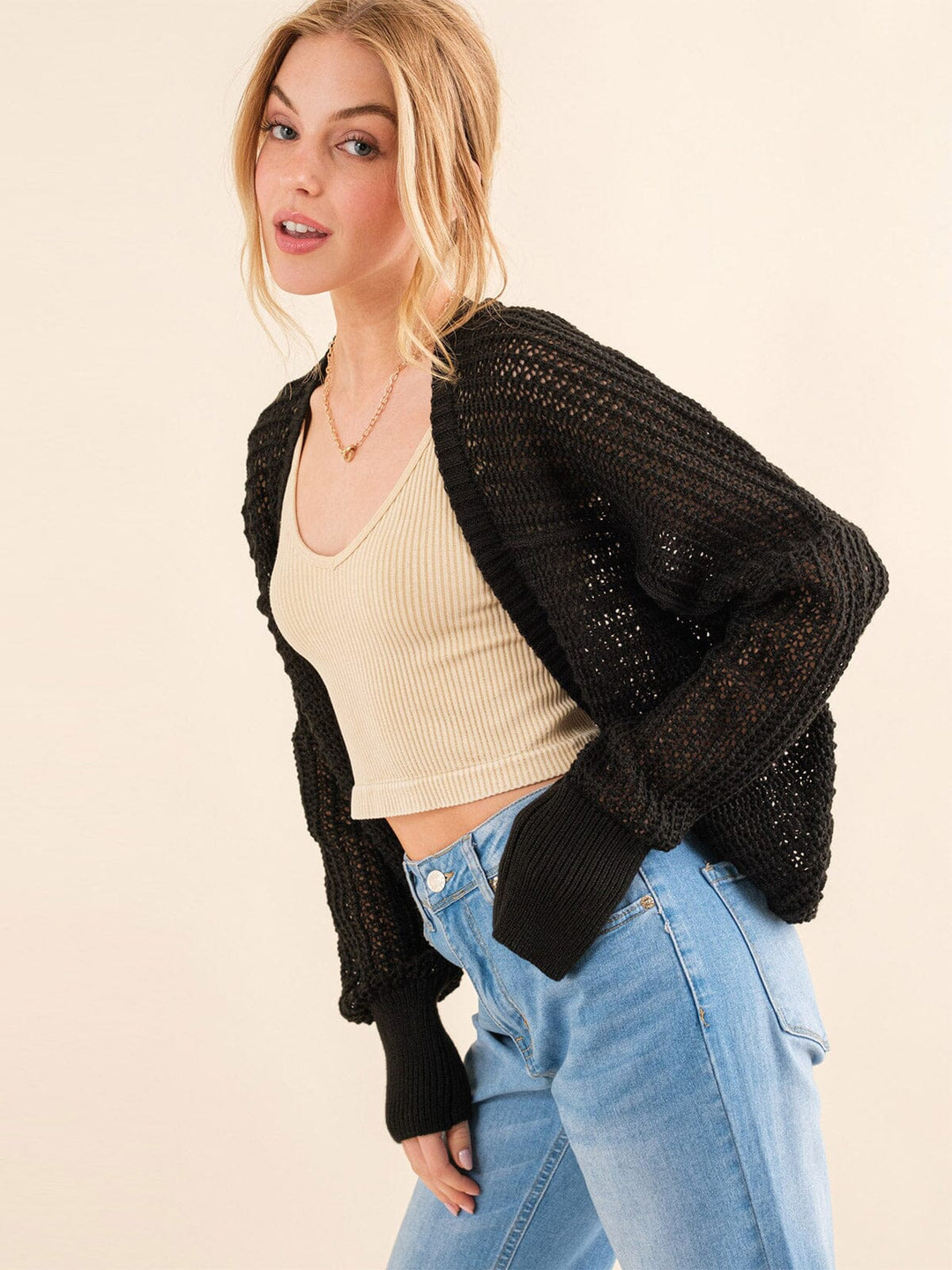 WOMEN'S LONG SLEEVE OPEN FRONT KNIT CARDIGAN