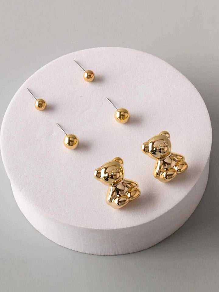 FASHION GOLD & SILVER TEDDY BEAR 3PCS EARRINGS