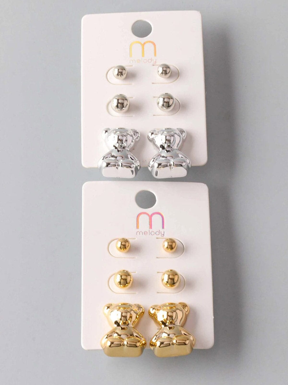 FASHION GOLD & SILVER TEDDY BEAR 3PCS EARRINGS