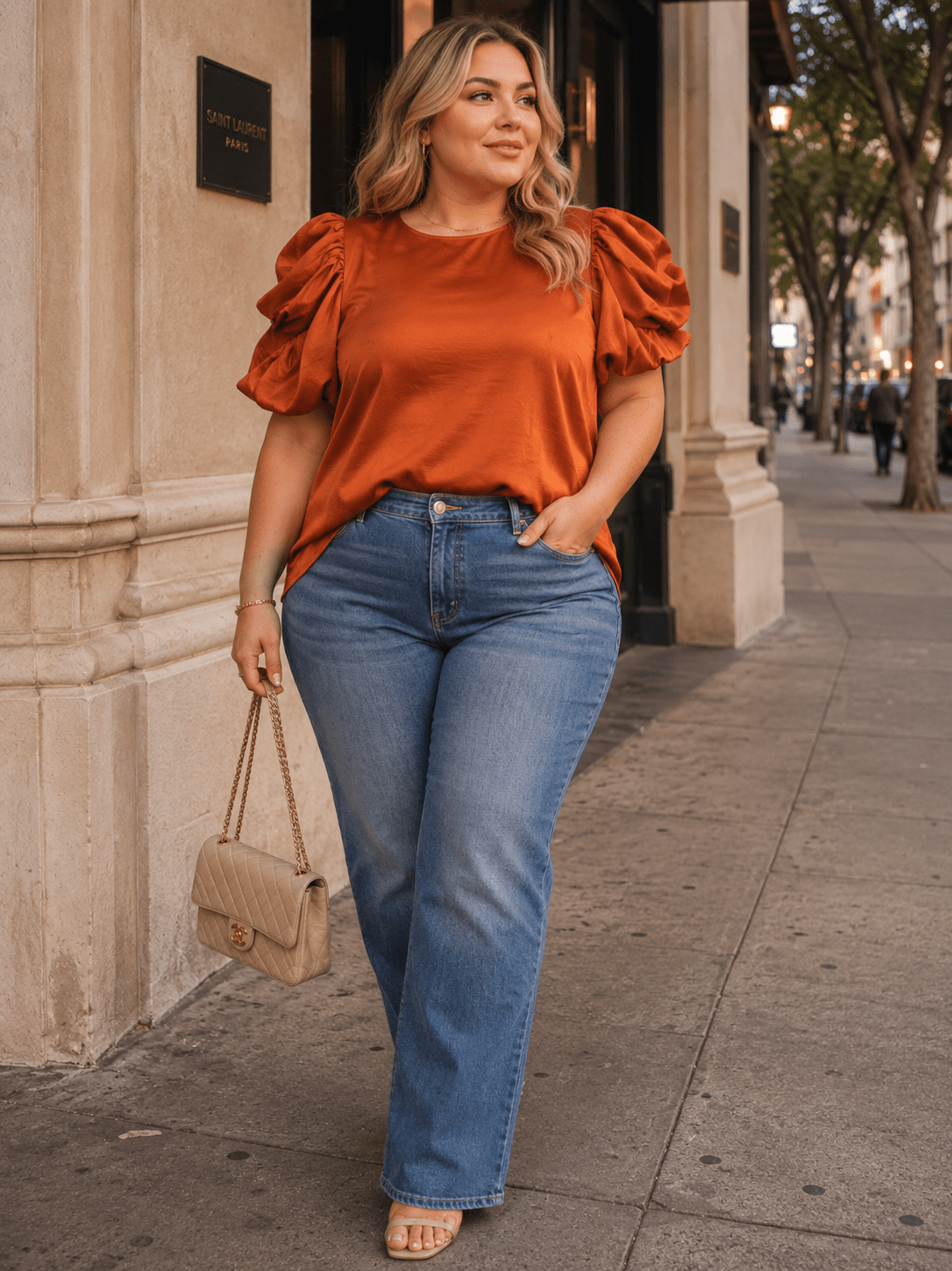 ENTRO PLUS SIZE SHORT PUFF SLEEVE BLOUSE