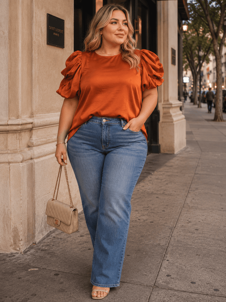 ENTRO PLUS SIZE SHORT PUFF SLEEVE BLOUSE