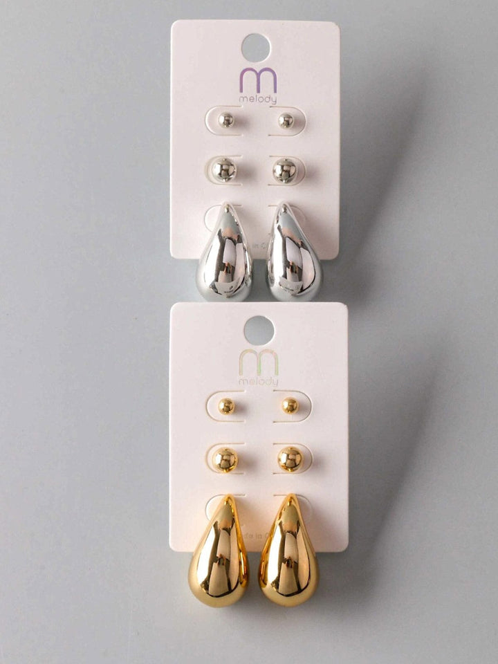 FASHION GOLD & SILVER 3PCS EARRINGS