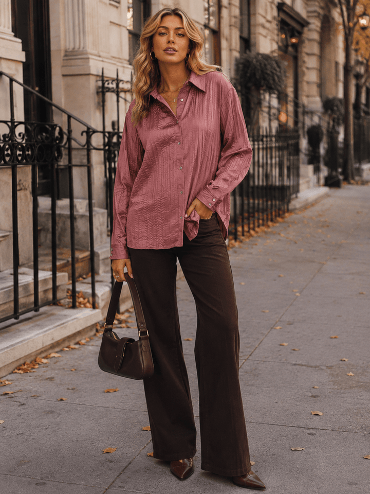 ENTRO WOMEN'S LONG SLEEVE BUTTON UP BLOUSE