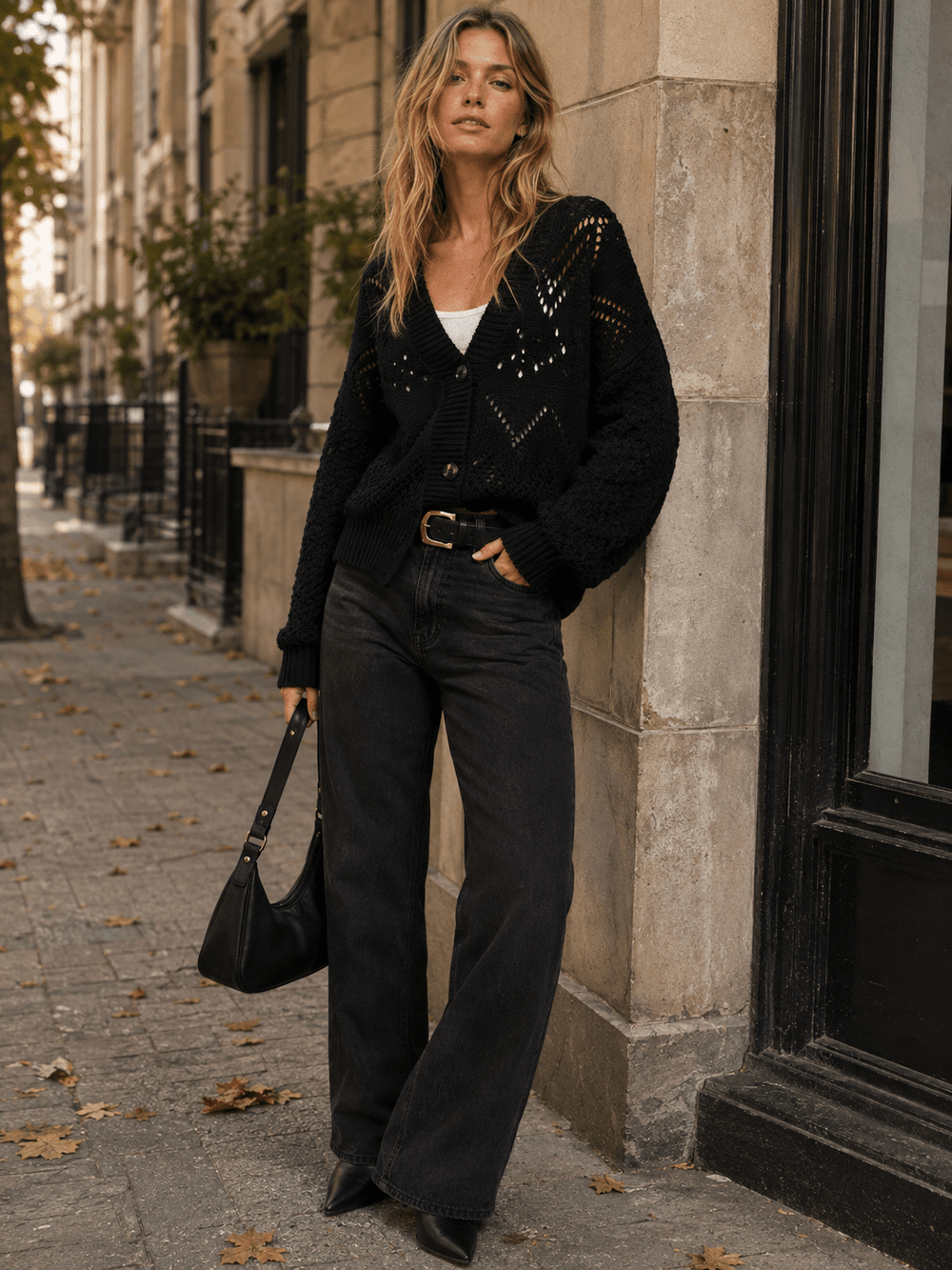 WOMEN'S LONG SLEEVE BUTTON UP V-NECK KNIT SWEATER
