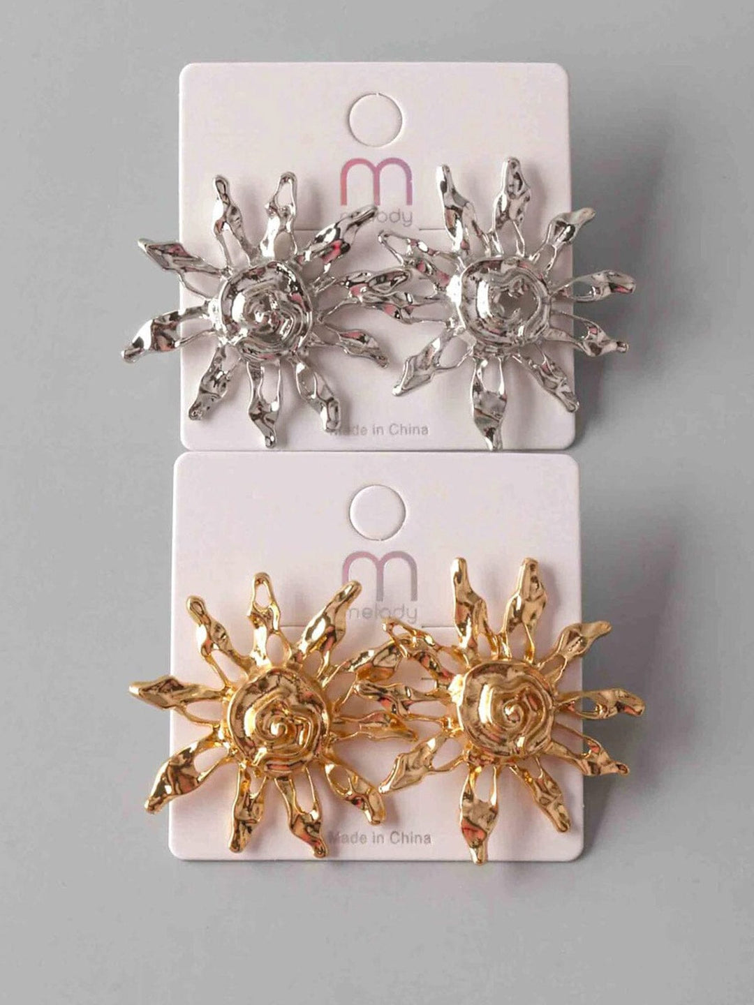 FASHION GOLD & SILVER SUN EARRINGS