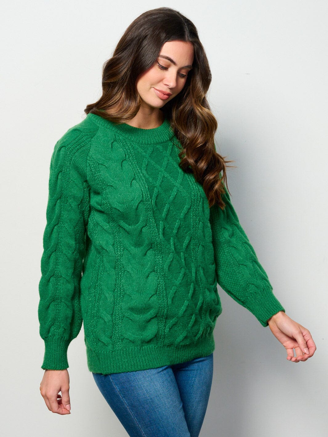 WOMEN'S LONG SLEEVE CABLE KNIT PULLOVER SWEATER