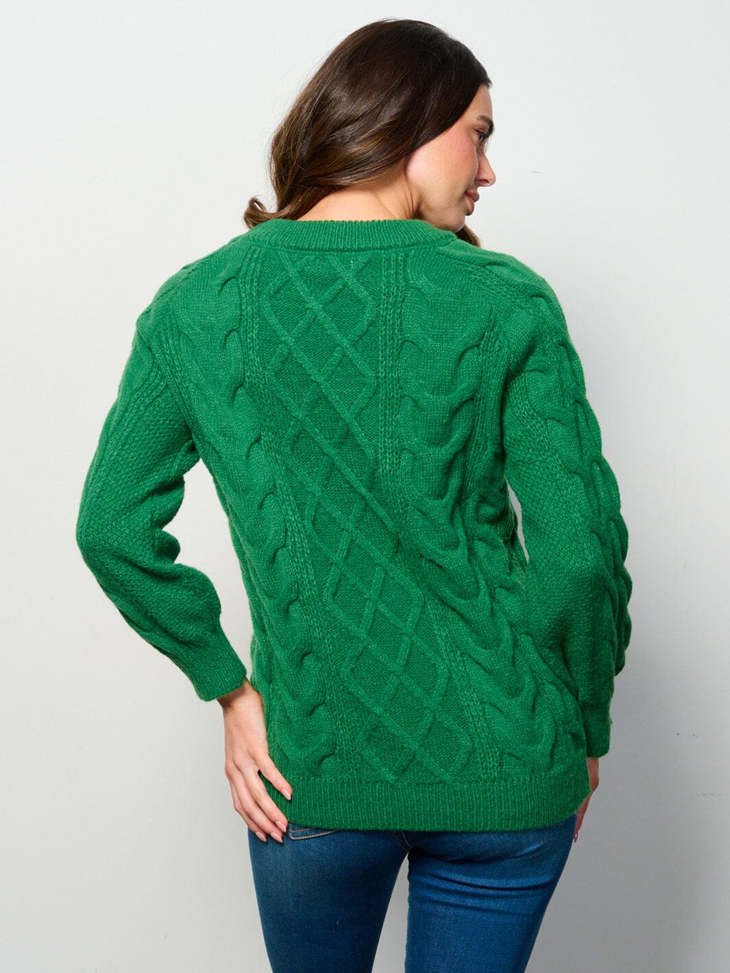 WOMEN'S LONG SLEEVE CABLE KNIT PULLOVER SWEATER