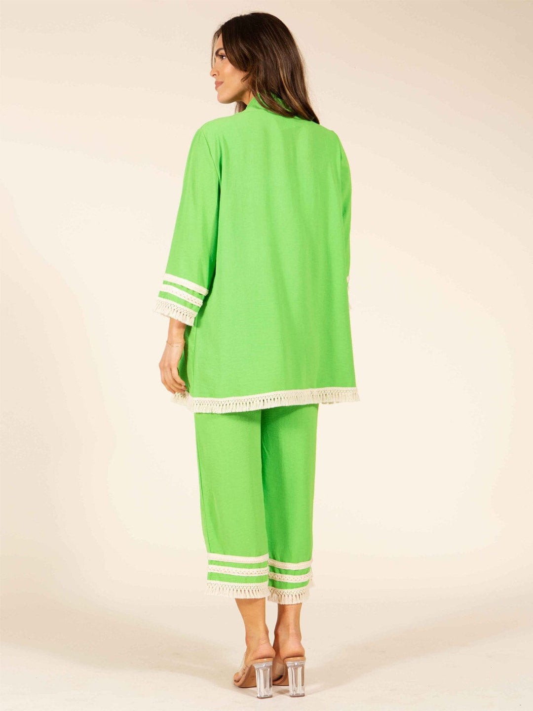 WOMEN'S 3/4 SLEEVES CARDIGAN & CROP PANTS TRIM DETAILED 2PC. SET