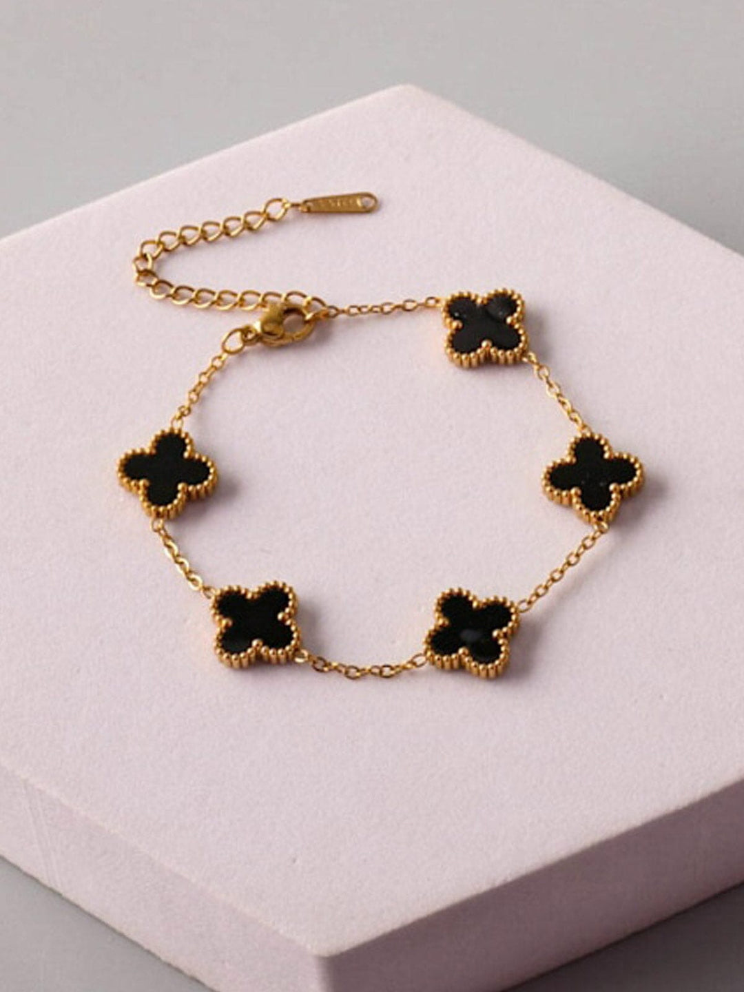 FASHION STAINLESS STEEL GOLD BLACK FLOWER BRACELET
