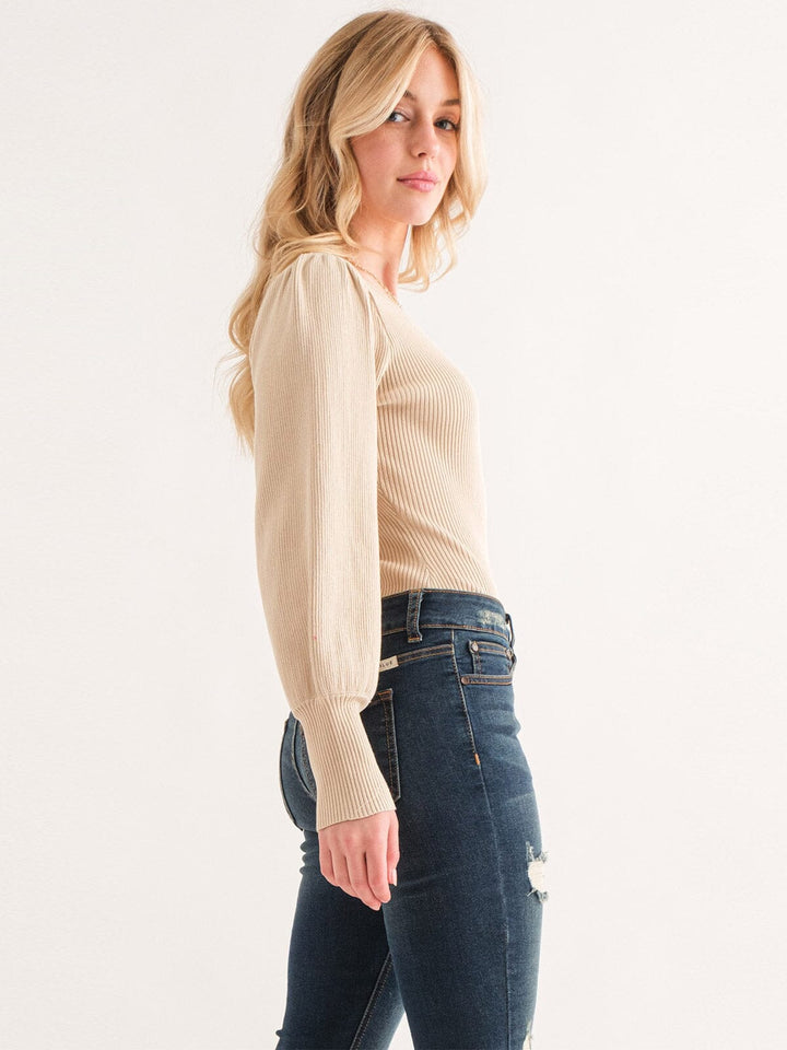 WOMEN'S LONG PUFF SLEEVE RIBBED BODYSUIT