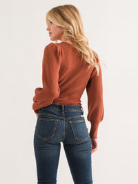 WOMEN'S LONG PUFF SLEEVE RIBBED BODYSUIT