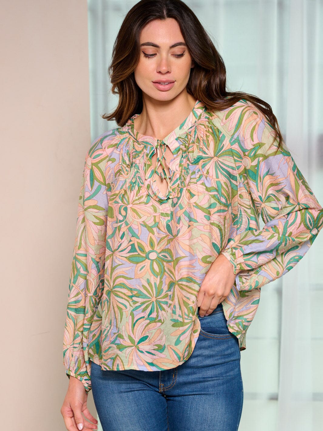 WOMEN'S LONG SLEEVE TUNIC FLORAL BLOUSE TOP