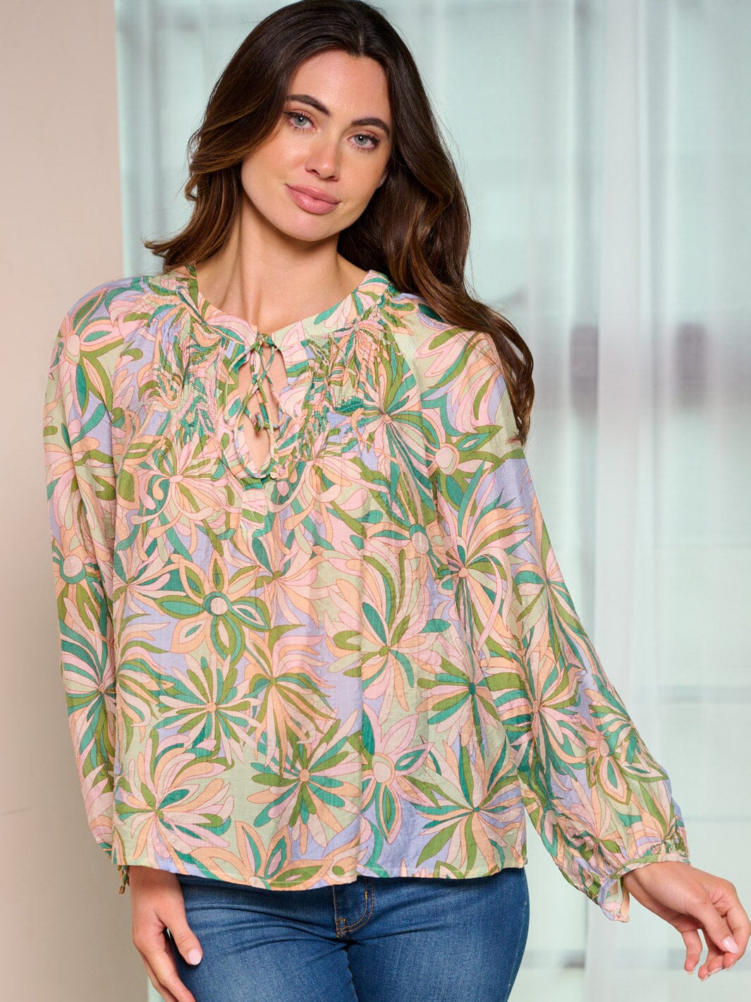 WOMEN'S LONG SLEEVE TUNIC FLORAL BLOUSE TOP