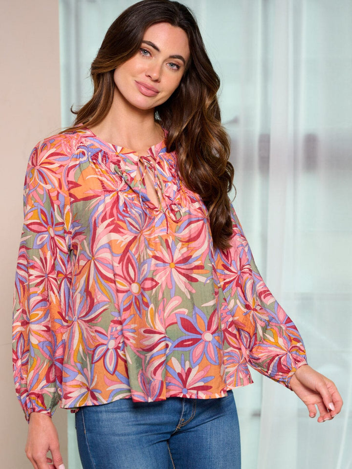 WOMEN'S LONG SLEEVE TUNIC FLORAL BLOUSE TOP