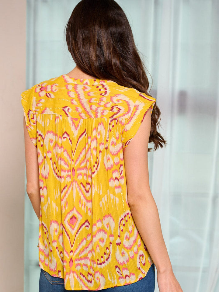 WOMEN'S SLEEVELESS V-NECK TUNIC SHIMMER MULTI PRINT TOP