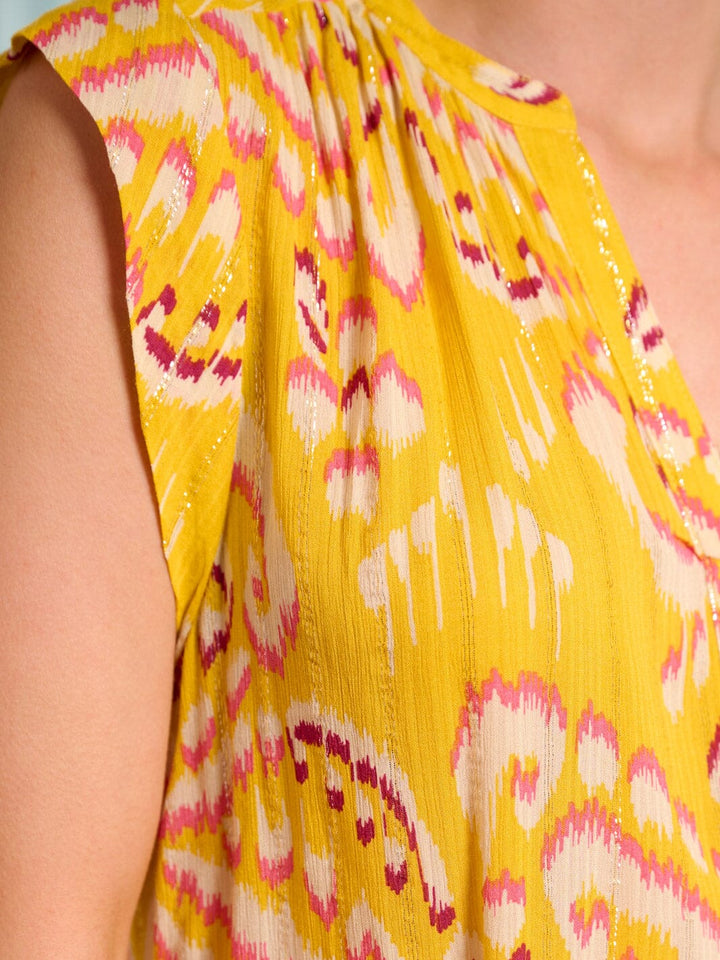 WOMEN'S SLEEVELESS V-NECK TUNIC SHIMMER MULTI PRINT TOP