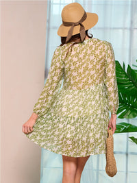 WOMEN'S LONG SLEEVE V-NECK TUNIC FLORAL MINI DRESS