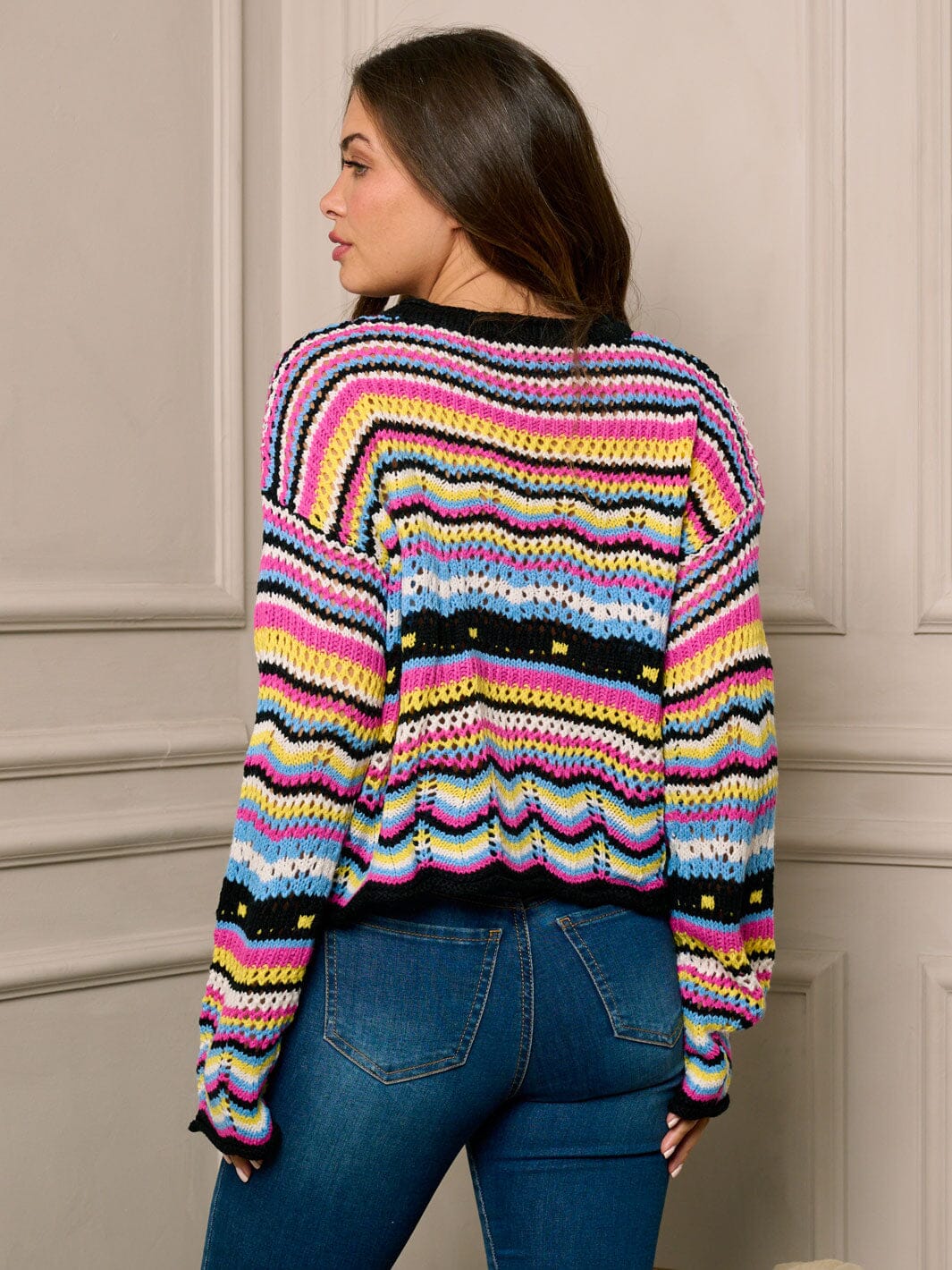 WOMEN'S LONG BELL SLEEVE MULTI COLOR STRIPES TOP