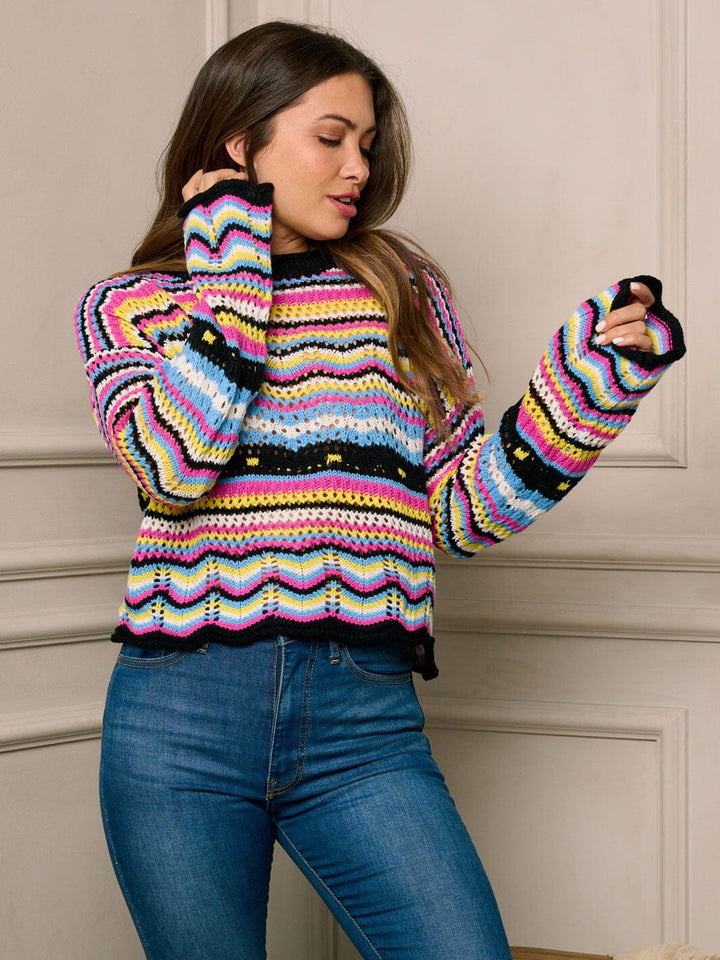 WOMEN'S LONG BELL SLEEVE MULTI COLOR STRIPES TOP