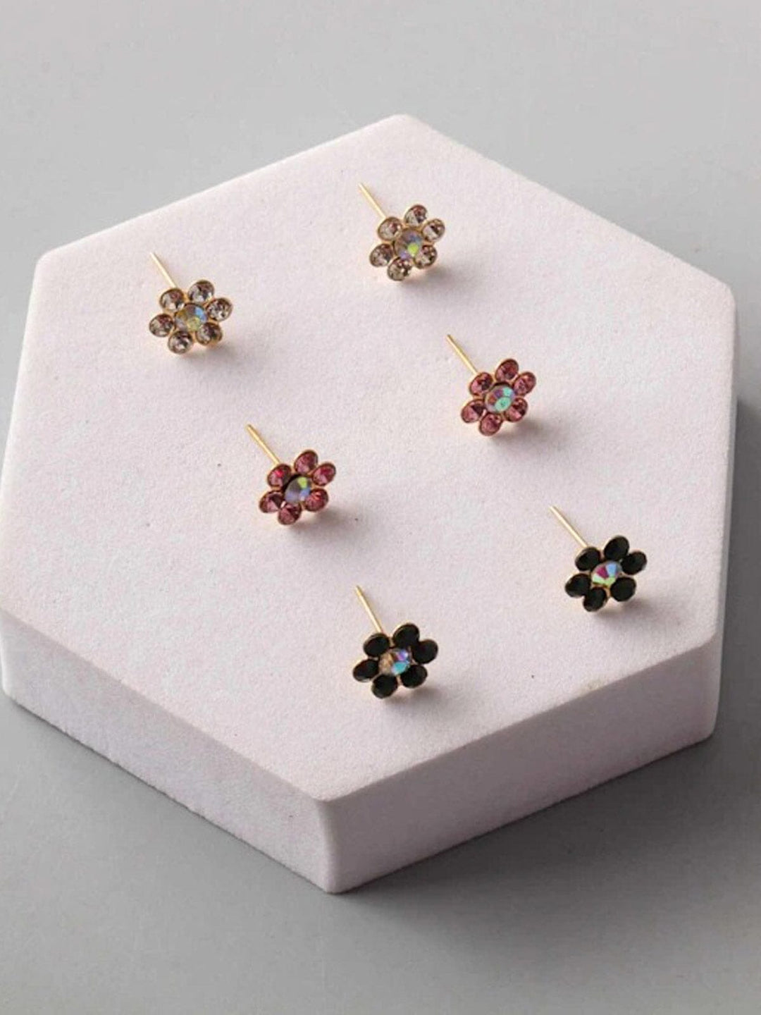 FASHION ASSORTED COLORS FLOWERS 3PCS SET EARRINGS