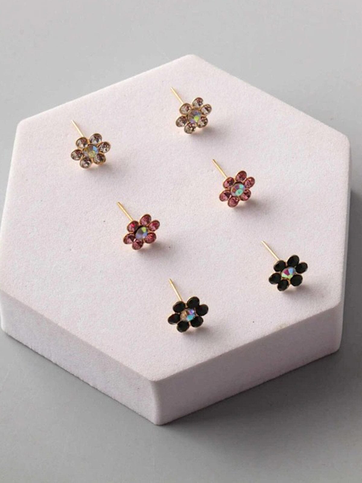 FASHION ASSORTED COLORS FLOWERS 3PCS SET EARRINGS