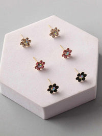 FASHION ASSORTED COLORS FLOWERS 3PCS SET EARRINGS