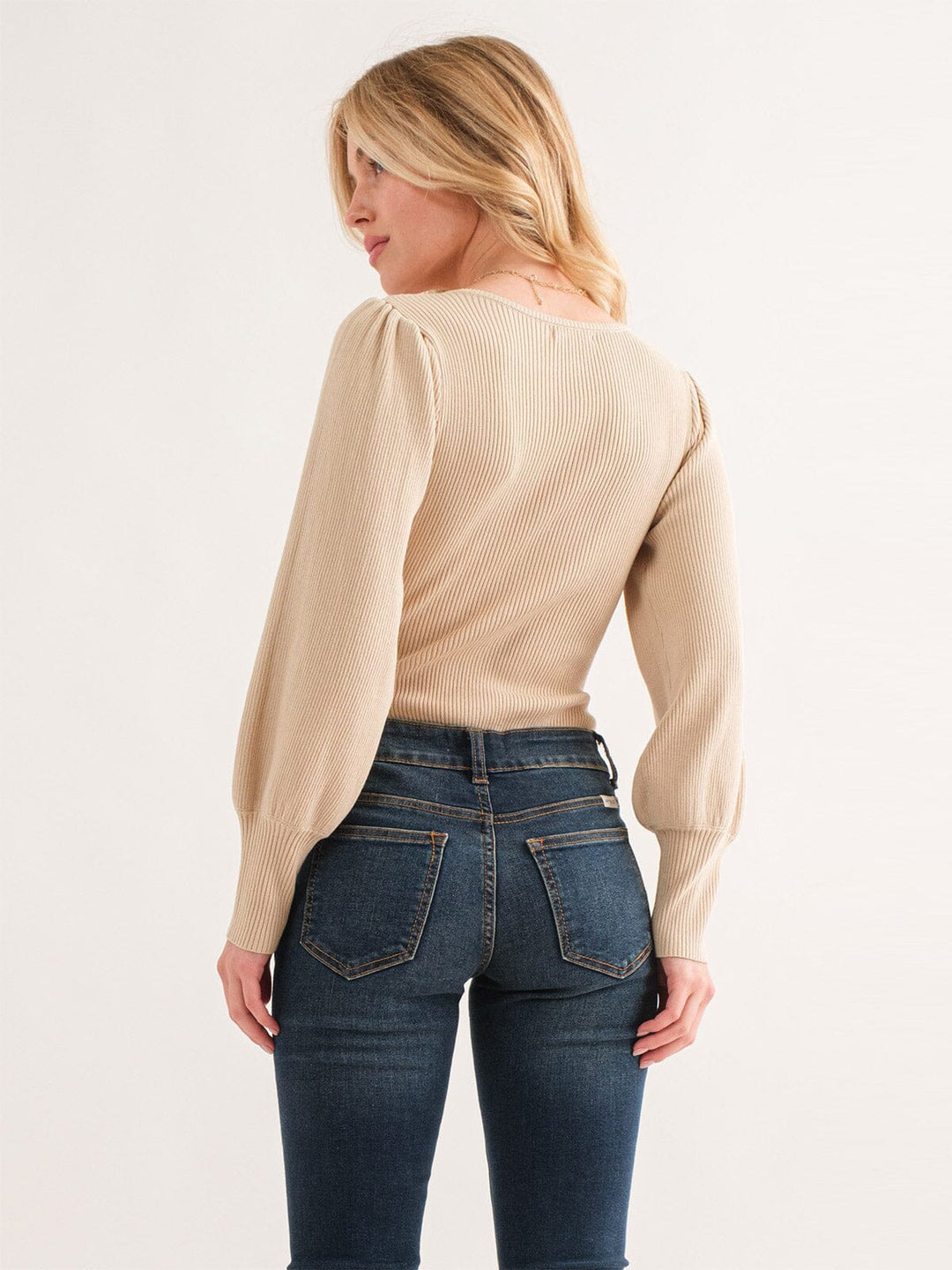 WOMEN'S LONG PUFF SLEEVE RIBBED BODYSUIT