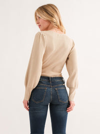 WOMEN'S LONG PUFF SLEEVE RIBBED BODYSUIT