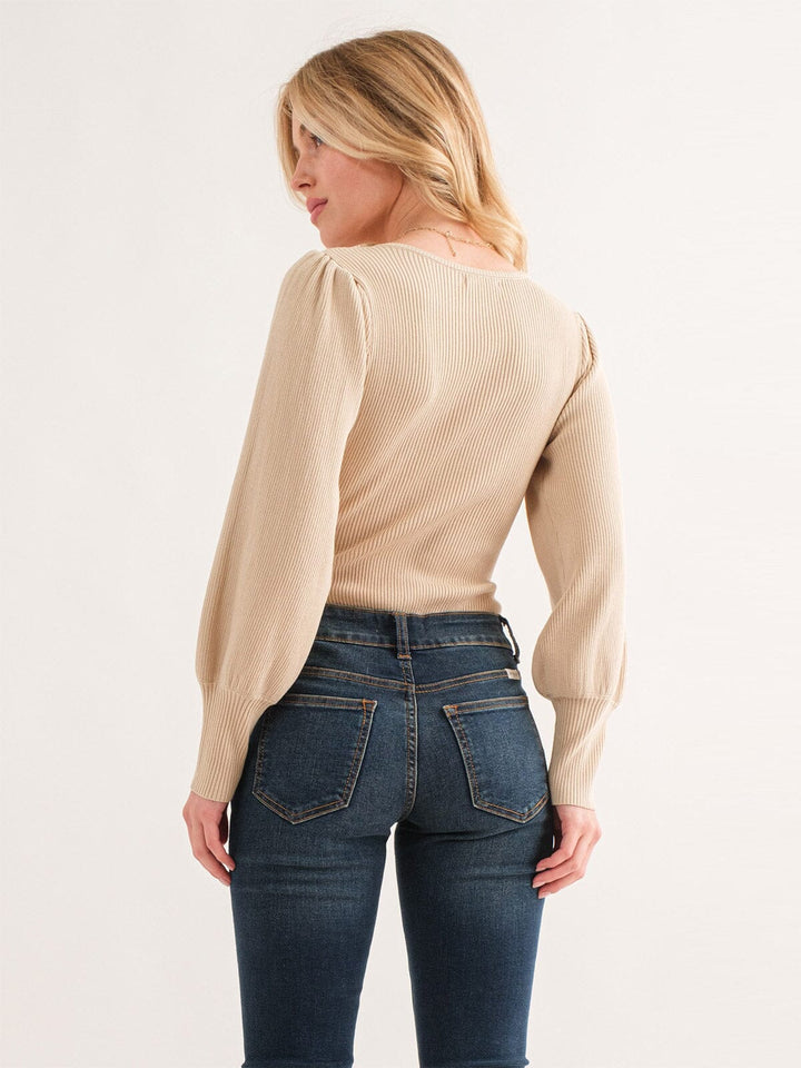 WOMEN'S LONG PUFF SLEEVE RIBBED BODYSUIT