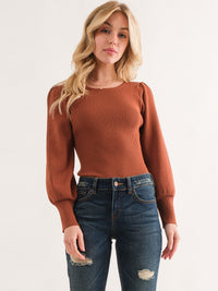WOMEN'S LONG PUFF SLEEVE RIBBED BODYSUIT