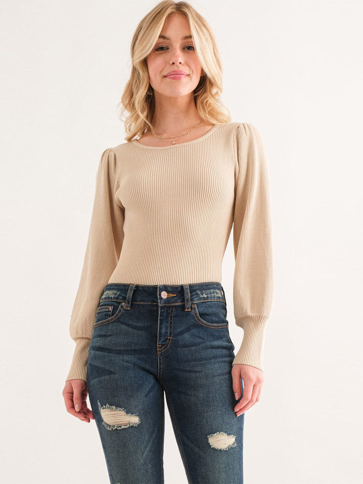 WOMEN'S LONG PUFF SLEEVE RIBBED BODYSUIT
