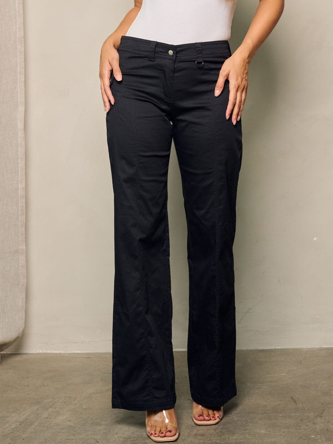 WOMEN'S BUTTON CLOSURE WIDE LEGS PANTS