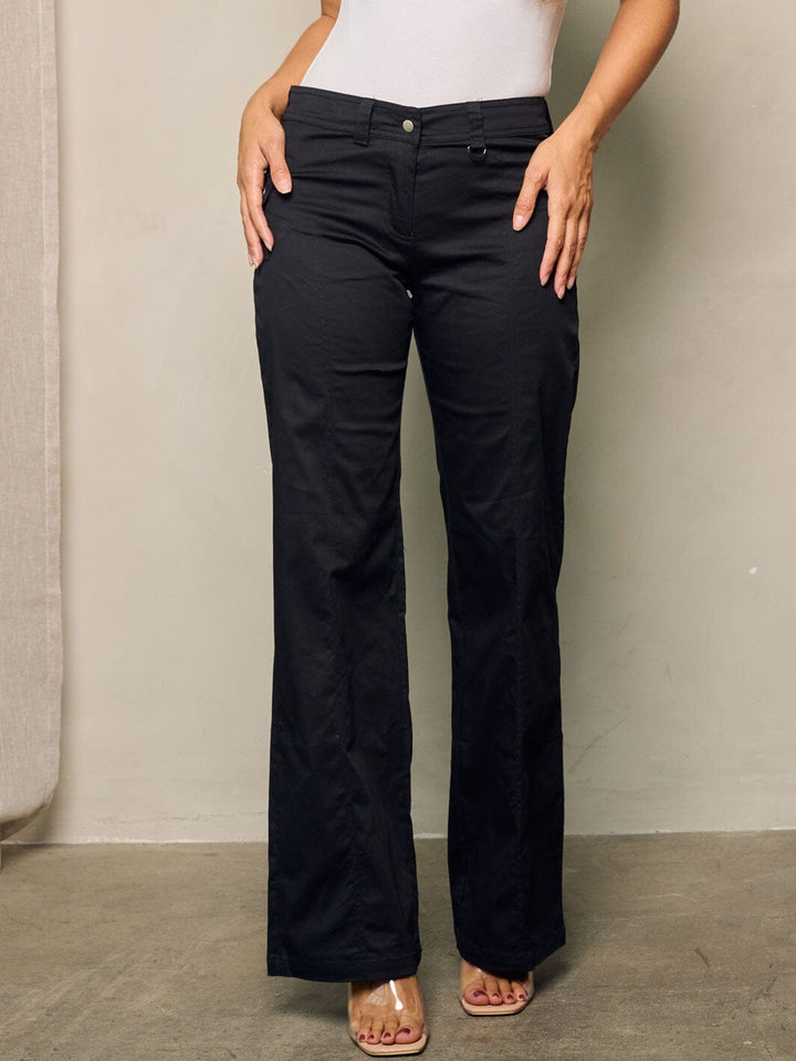 WOMEN'S BUTTON CLOSURE WIDE LEGS PANTS