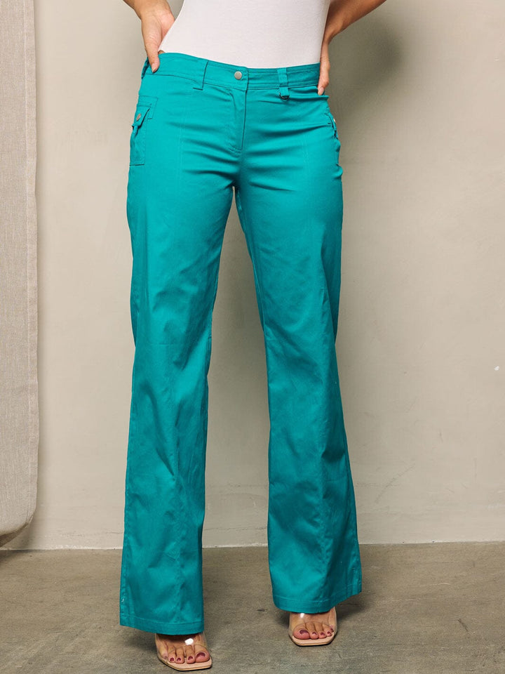 WOMEN'S BUTTON CLOSURE WIDE LEGS PANTS