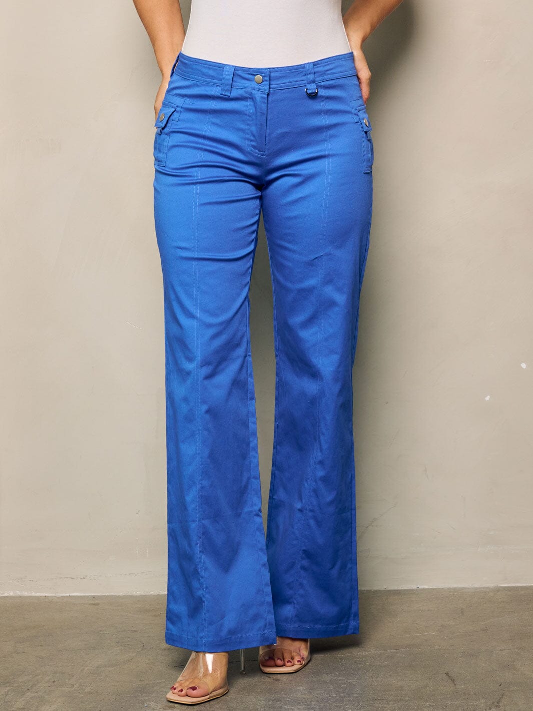 WOMEN'S BUTTON CLOSURE WIDE LEGS PANTS