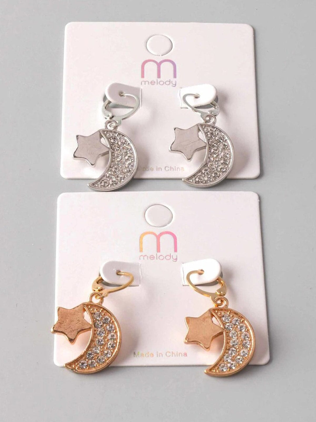 FASHION GOLD & SILVER SUN & STARS EARRINGS