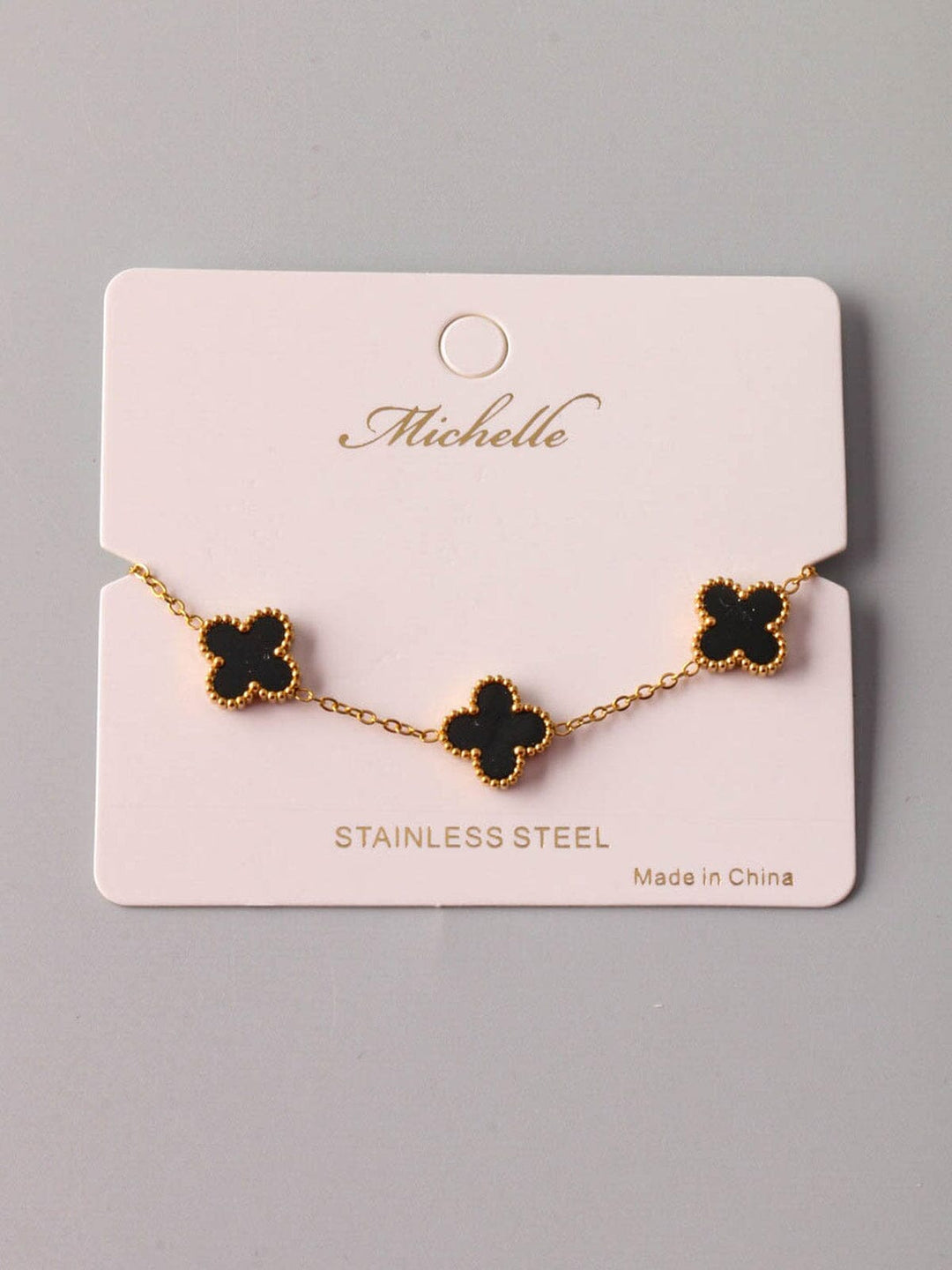 FASHION STAINLESS STEEL GOLD BLACK FLOWER BRACELET