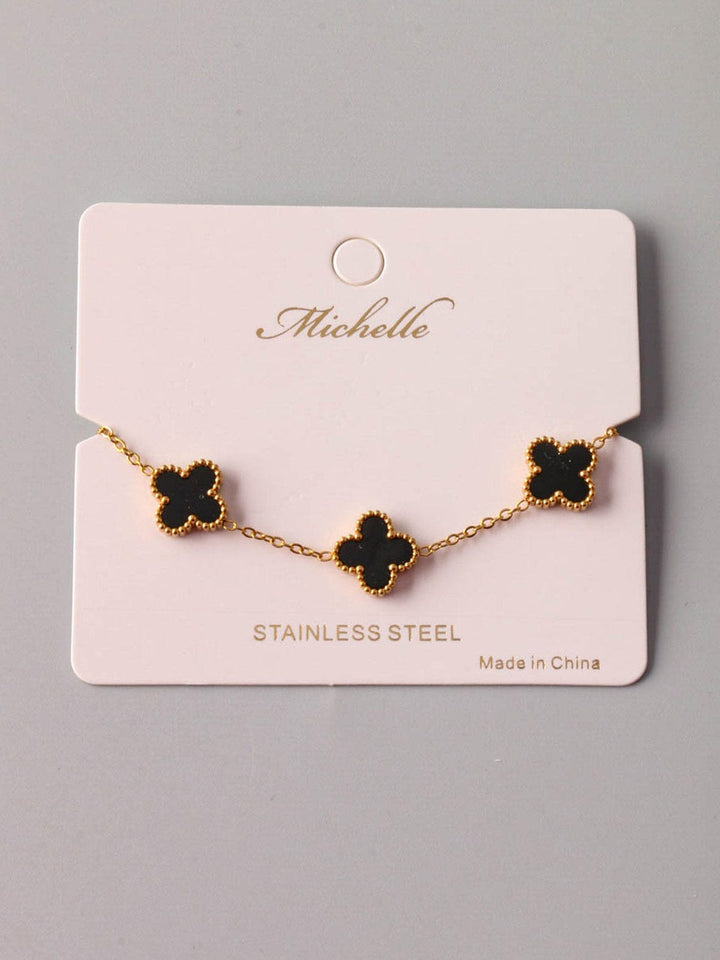 FASHION STAINLESS STEEL GOLD BLACK FLOWER BRACELET