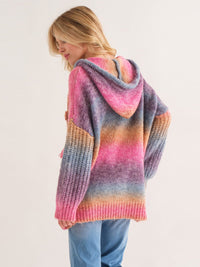 WOMEN'S LONG SLEEVE FRONT POCKET MULTI COLOR HOODED PULLOVER SWEATER