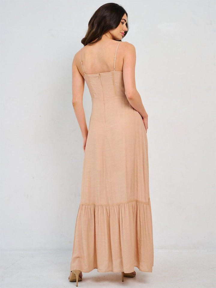 WOMEN'S SLEEVELESS V-NECK BUTTON UP MAXI DRESS