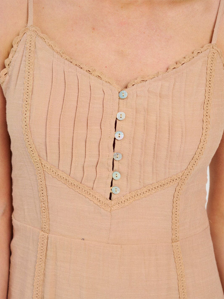 WOMEN'S SLEEVELESS V-NECK BUTTON UP MAXI DRESS