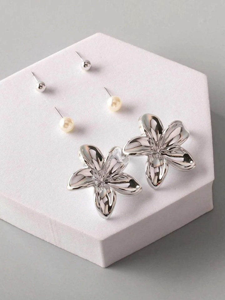 FASHION GOLD & SILVER FLOWER 3PCS EARRINGS